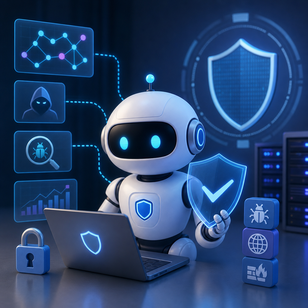 Illustration of enhancing AI agents&rsquo; cybersecurity skills and security posture