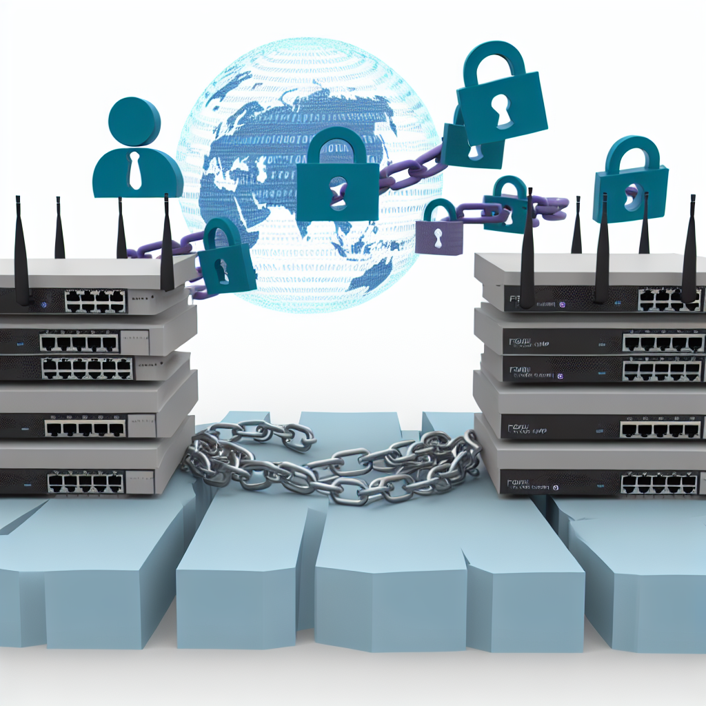 Illustration of networking routers chained and padlocked together, representing device-level supply chain security controls